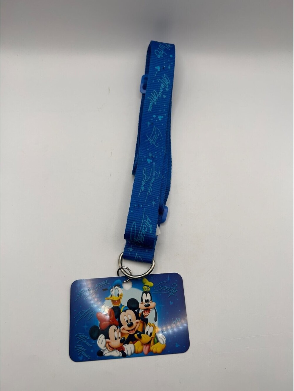 Disney Pin Trading Blue Lanyard & Card Holder Mickey Minnie Donald Goofy Pluto